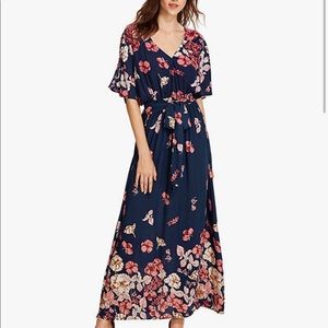 Super Cute Navy & Pink Floral Maxi Dress